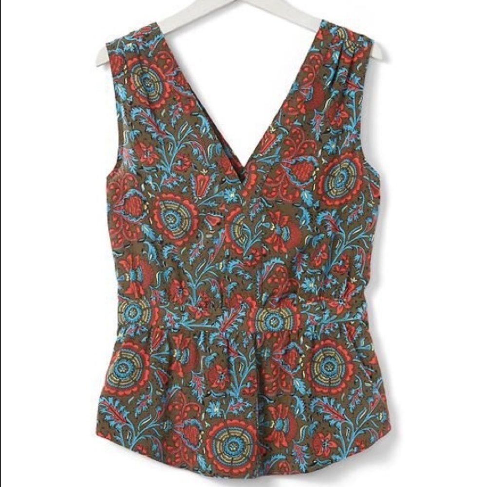 Banana Republic 100% Silk Peplum Paisley Top